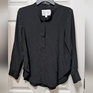 Amour Vert Black Silk Blouse Size medium m Button Up
